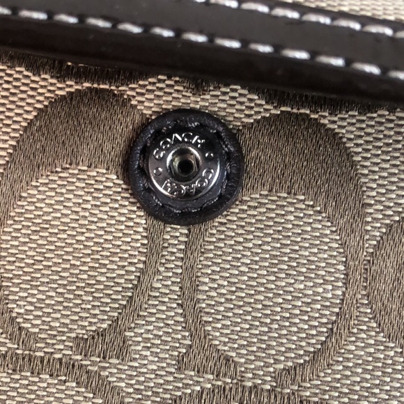 COACH Brown Monogram Silver Twist Lock Bifold Wallet with Contrasting Stitch - Picture 15 of 17
